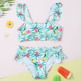 Tropical Ruffle Girl Swimsuit Kids Print Two Piece Children's Swimwear Teenage Girl Bikini Set Girls Bathing Suit Beachwear 2021