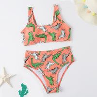 Dinosaur Pattern Girl Swimsuit Kids 7-14 Years Two Piece Children's Swimwear Bikini Set Pad Sport Girls Bathing Suit Beachwear
